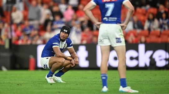 Stephen Crichton and Lachie Galvin after the Bulldogs’ defeat to the Dolphins.