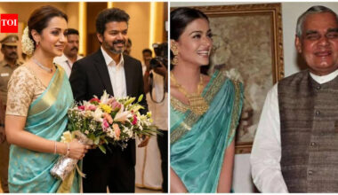 Trisha Krishnan’s blue saree at Vijay’s swearing-in reminds fans of Aishwarya Rai Bachchan’s iconic look with Atal Bihari Vajpayee |