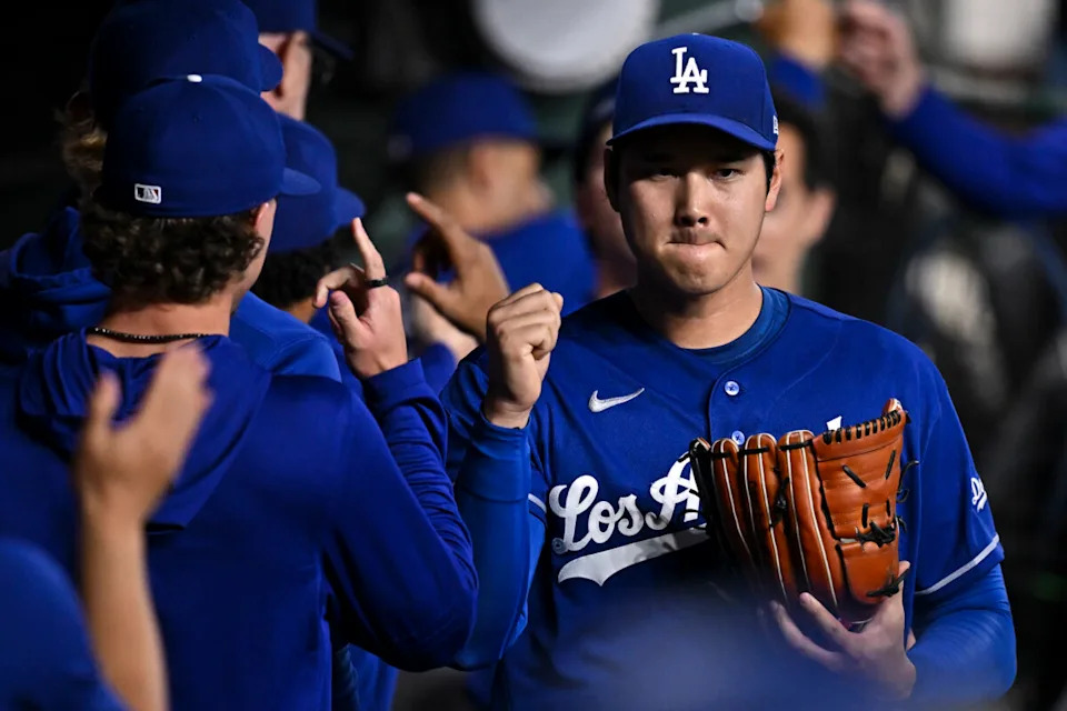 May 5, 2026; Houston, Texas, USA; Los Angeles Dodgers starting pitcher Shohei Ohtani (17) walks in the dugout prior to the game against the Houston Astros at Daikin Park. Mandatory Credit: Maria Lysaker-Imagn Images
