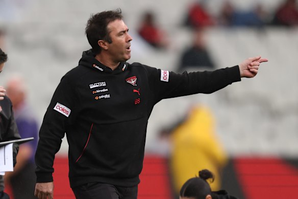 An animated Brad Scott in front of the sparse crowd earlier this month at the Fremantle game at the MCG.