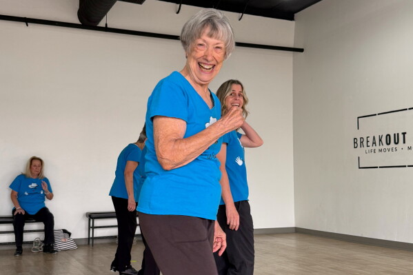 Carol Ross, of The Rodeo City Wreckettes, a tap and jazz dance group for older women, appears at a practice on Thursday, April 16, 2026, in Tucson, Ariz. (Anita Snow via AP)