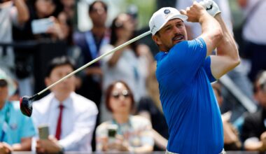 Bryson DeChambeau of the United States hits a tee shot during the first round of LIV Golf Korea at Asiad Country Club in the southeastern city of Busan, Thursday. Reuters-Yonhap