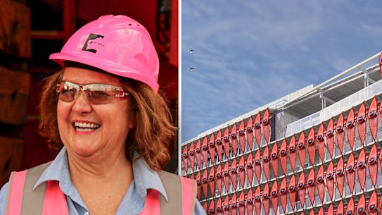 Gina Rinehart and an artist’s impression of Hancock Prospecting’s $270 million West Perth headquarters.