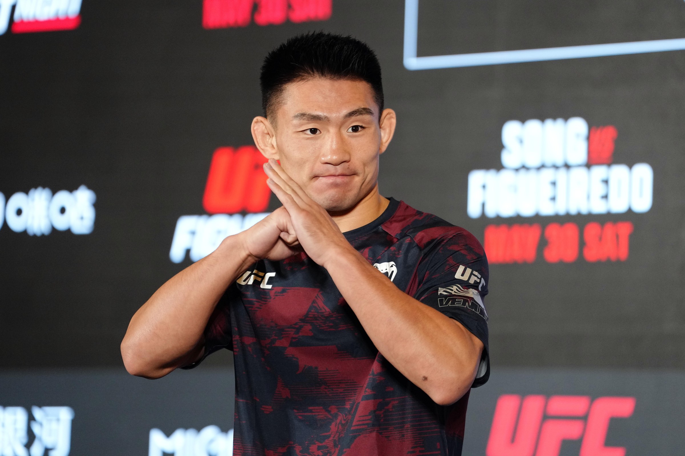 MACAU, CHINA - MAY 27: Song Yadong of China works out for fans and media during the UFC Fight Night open workouts at Galaxy Promenade East Square on May 27, 2026 in Macau, China. (Photo by Jeff Bottari/Zuffa LLC)