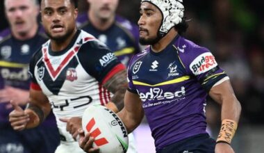 Sua Faalogo has starred in the Storm's hard-fought win over the Sydney Roosters in Melbourne. Photo: Joel Carrett/AAP PHOTOS