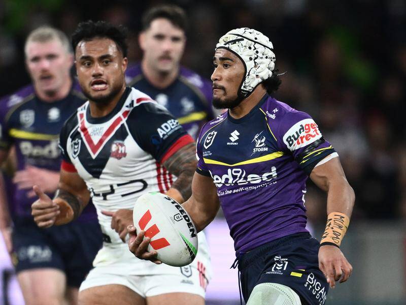 Sua Faalogo has starred in the Storm's hard-fought win over the Sydney Roosters in Melbourne. Photo: Joel Carrett/AAP PHOTOS