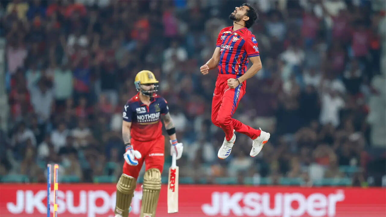 Prince Yadav celebrates after taking the wicket of Virat Kohli. (IPL Photo) Virat Kohli