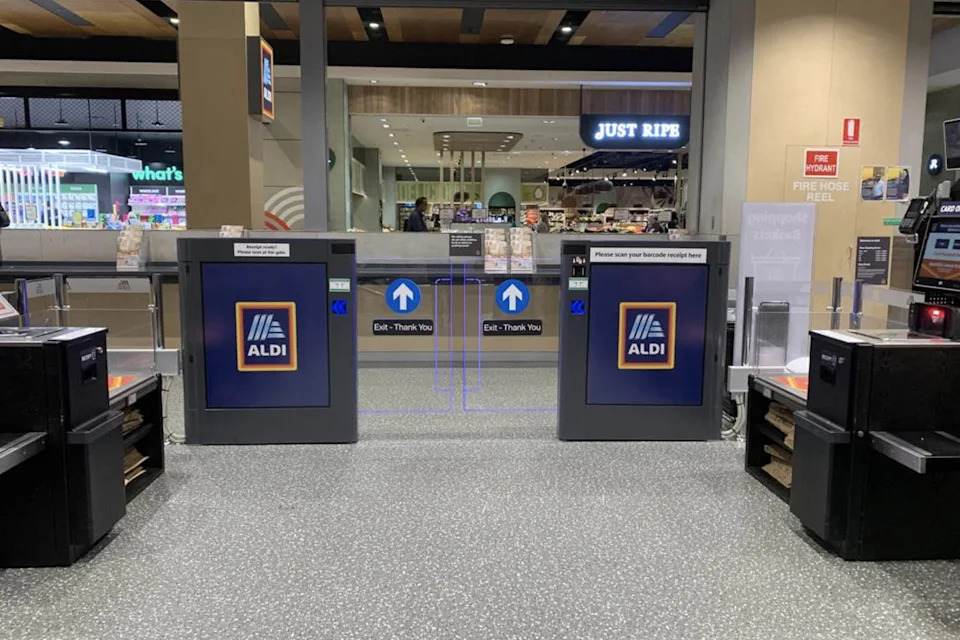 Security gates seen at an Aldi store in Melbourne. Source: Supplied