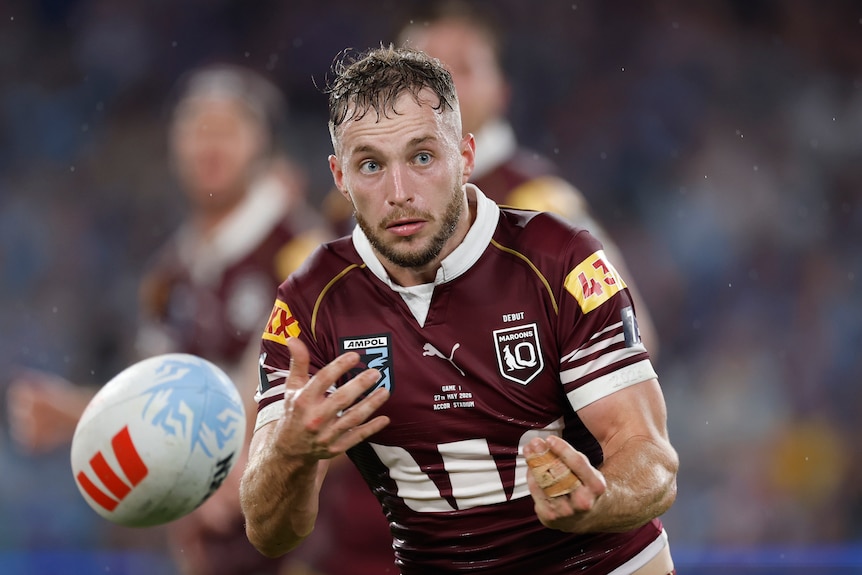 Sam Walker throws a pass during his Origin debut.