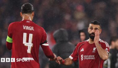 Virgil van Dijk and Mohamed Salah playing for Liverpool