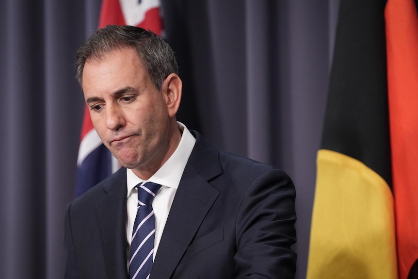a man wearing a suit in front of an australian flag