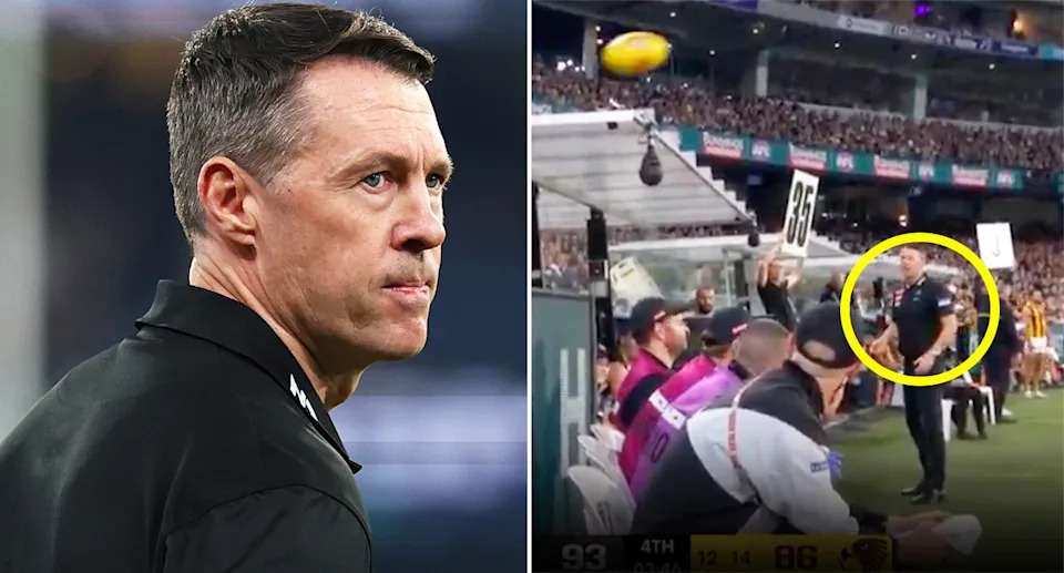 Craig McRae during Collingwood's clash with Hawthorn.
