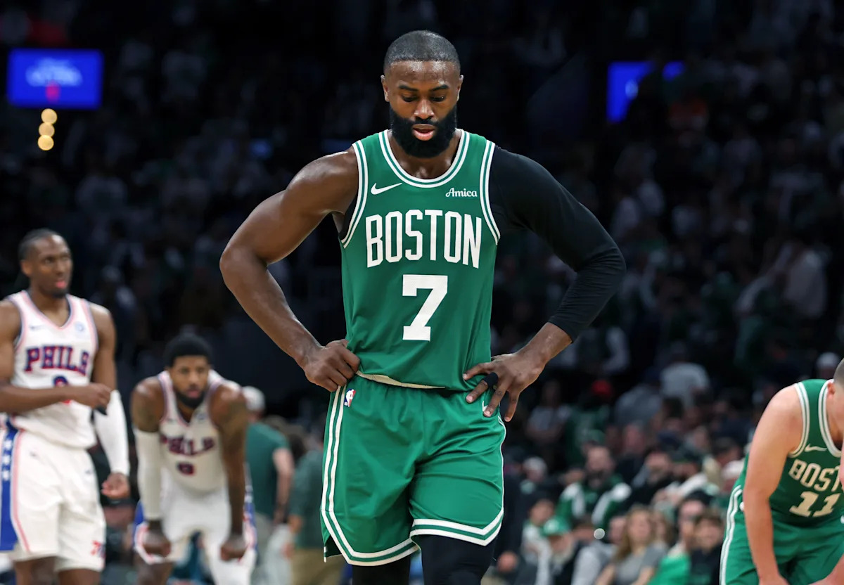 Jaylen Brown accuses Joel Embiid of 'flopping around,' points to refs after Celtics' Game 7 loss to Sixers