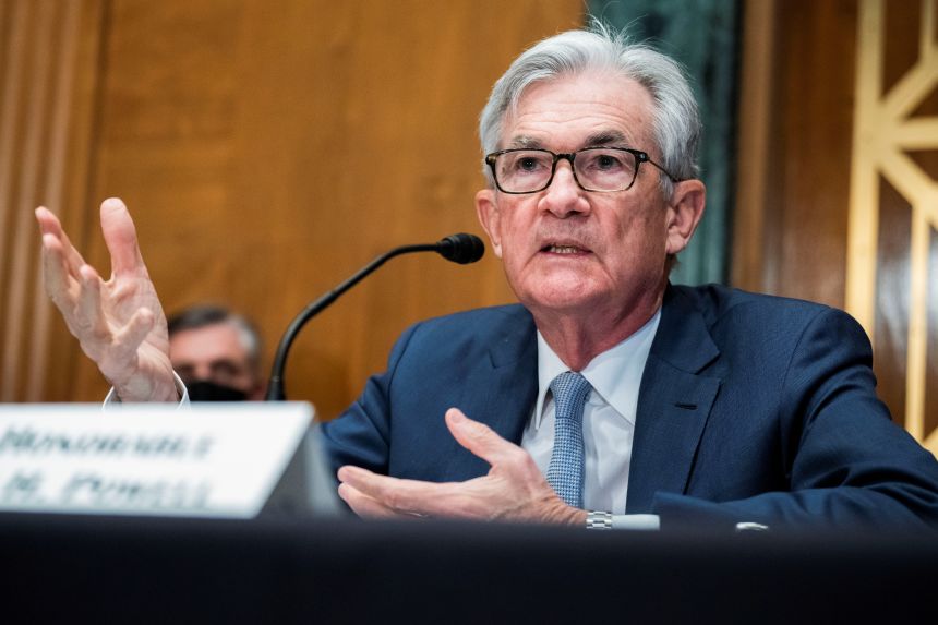 Powell testifies during a Senate Banking Committee hearing in Washington, DC, on March 3, 2022.