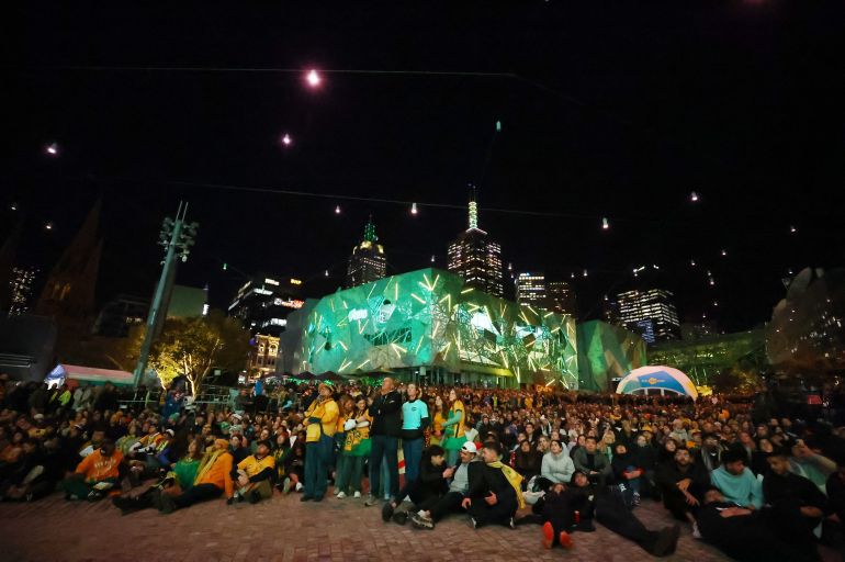 Soccer Football - FIFA Women's World Cup Australia and New Zealand 2023 - Fan Festival - Melbourne, Australia - August 7, 2023 Fans watch the Australia v Denmark match at a fan zone in Melbourne REUTERS/Hannah Mckay