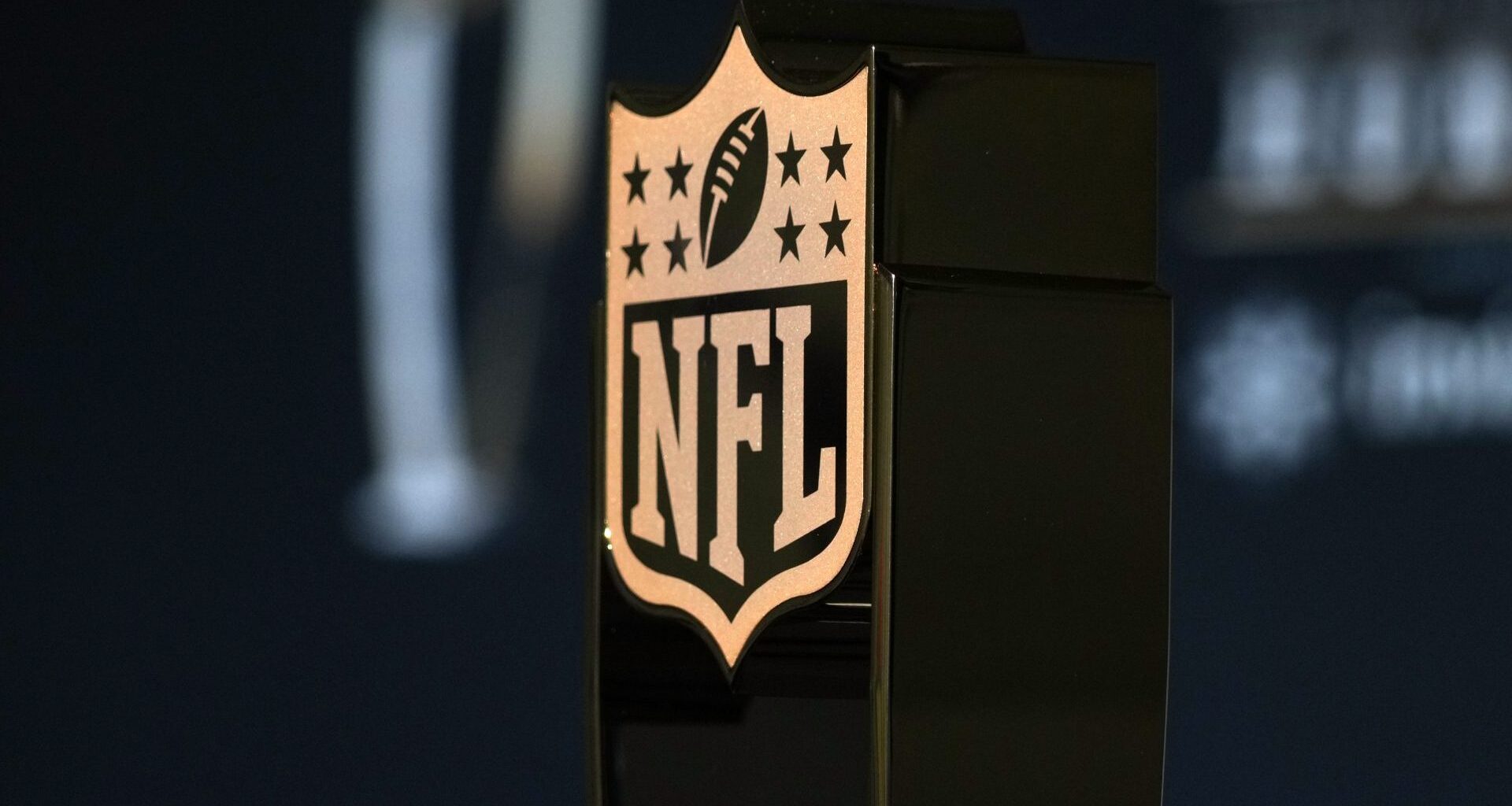 Feb 6, 2025; New Orleans, LA, USA; A NFL shield logo on an Honors trophy at the Super Bowl LIX NFL Honors at Saenger Theatre. Mandatory Credit: Kirby Lee-Imagn Images