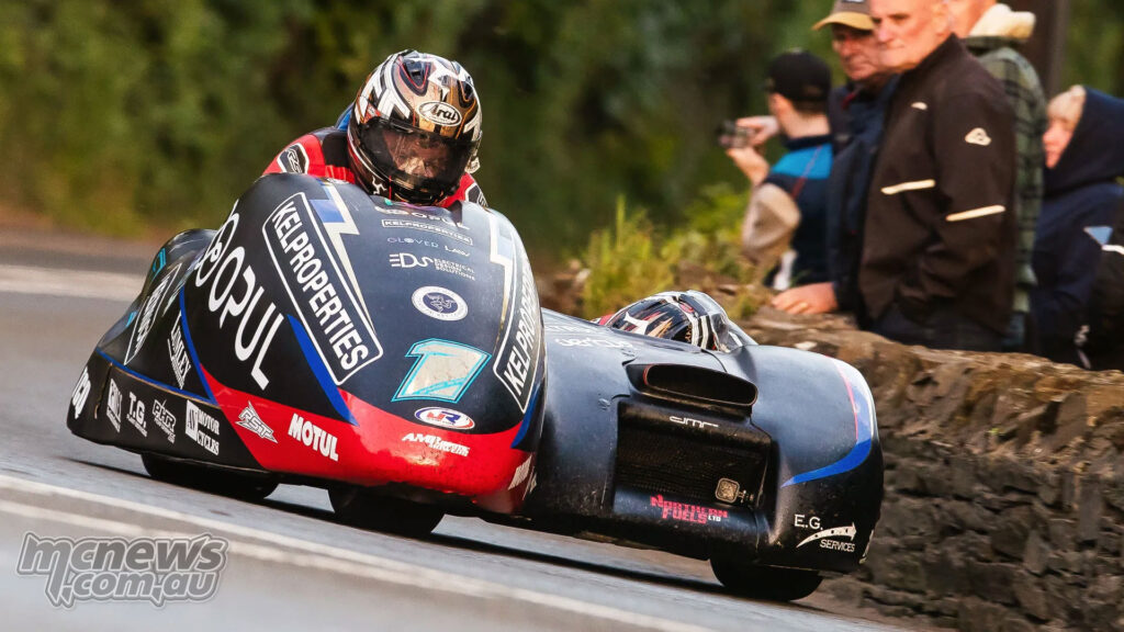 Ryan and Callum Crowe on their sidecar outfit during TT 2026 qualifying.
