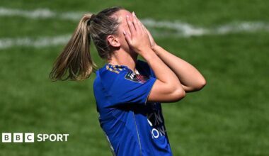 Leicester's Heather Payne reacts at full-time