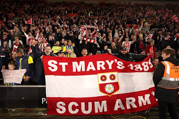 Southampton fans celebrate their victory - but their fate is in the hands of an independent disciplinary commission.
