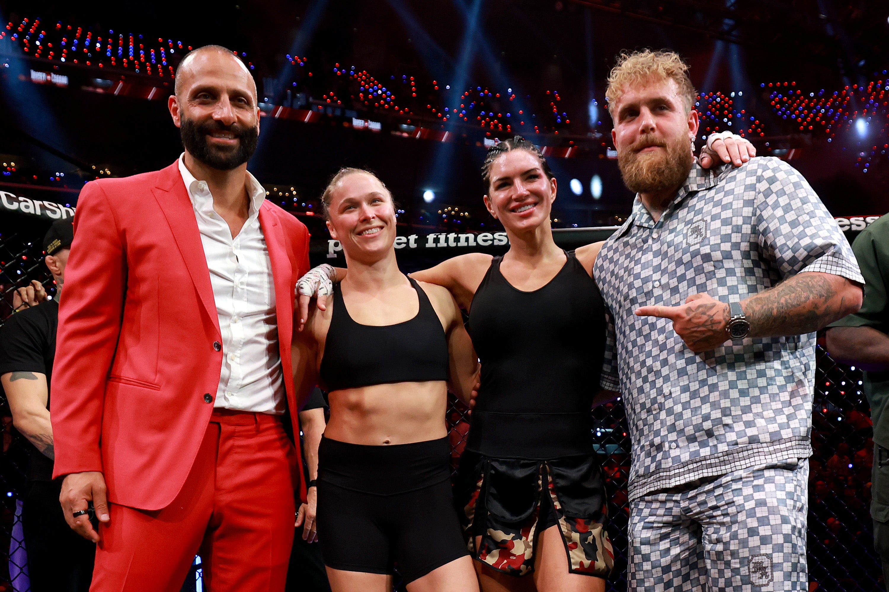 MVP’s Nakisa Bidarian (left) and Jake Paul (right) with Ronda Rousey (centre-left) and Gina Carano