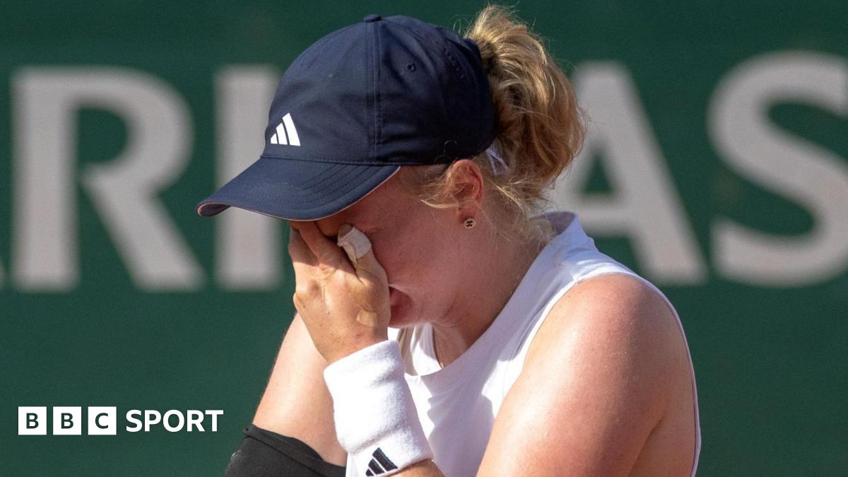 Francesca Jones is emotional after winning her French Open first round match