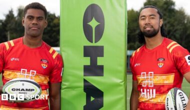 Eparama Rokodrava and Otumaka Mausia holding rugby balls at the Champ pre-season press day in September 2025