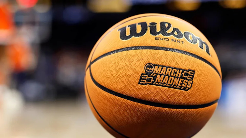 ORLANDO, FLORIDA - MARCH 16: A detailed view of the NCAA March Madness logo on a Wilson Evo NXT Match Ball during the second half in the first round of the NCAA Men's Basketball Tournament at Amway Center on March 16, 2023 in Orlando, Florida. (Photo by Mike Ehrmann/Getty Images)Mike Ehrmann/Getty Images