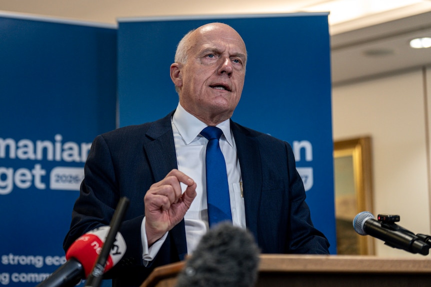 Tasmanian Treasurer Eric Abetz and Premier Jeremy Rockliff in the budget lock-up for the 2026-27 state budget.