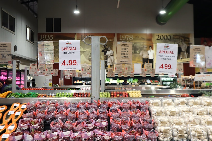 Inside a local produce supermarket.