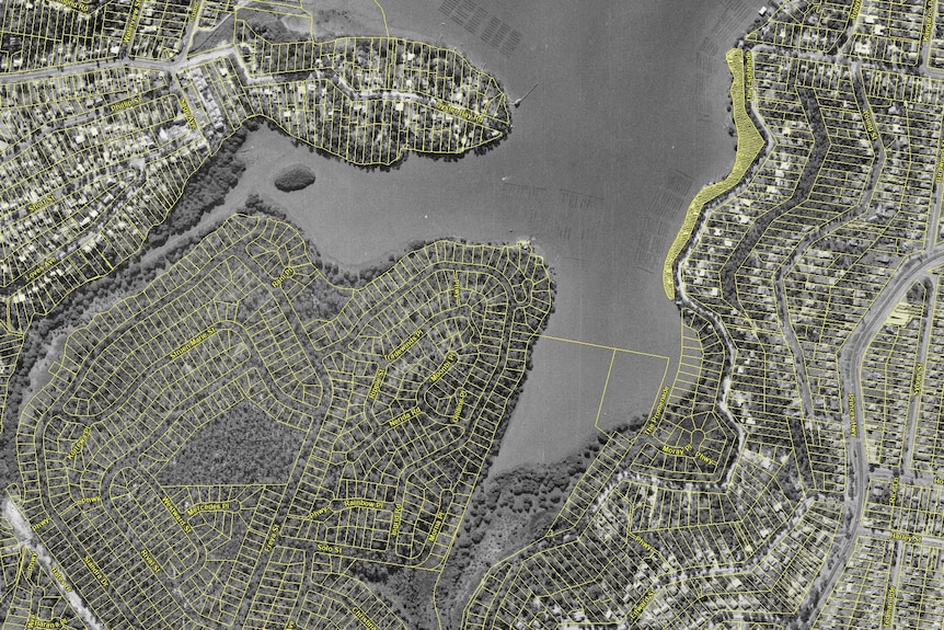 an aerial photo of a bay