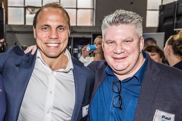 Rugby Australia boss Phil Waugh (left) with Melbourne Rebels president Paul Docherty in happier times.