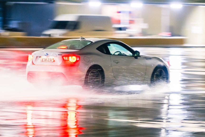 A car drifting at a motorsport track in Sydney.