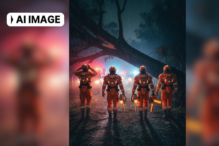 An AI generated image depicting volunteer crews responding to a call