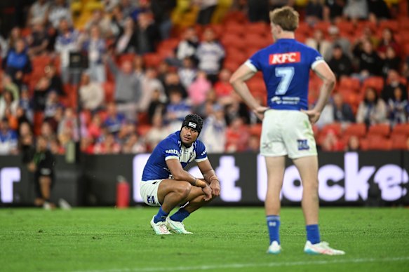 Stephen Crichton and Lachie Galvin after the Bulldogs’ defeat to the Dolphins.