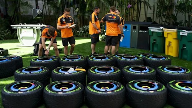 McLaren getting intermediate tyres ready for use.