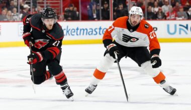 Flyers center Noah Cates played over 20 minutes on Monday night.