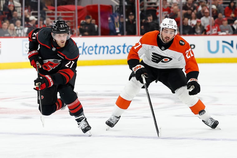 Flyers center Noah Cates played over 20 minutes on Monday night.