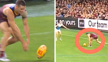 Brisbane Lions star Josh Dunkley embarrassed as kick goes wrong in AFL game against Geelong Cats