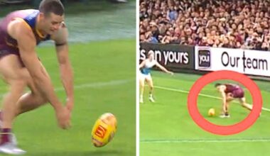 Brisbane Lions star Josh Dunkley embarrassed as kick goes wrong in AFL game against Geelong Cats