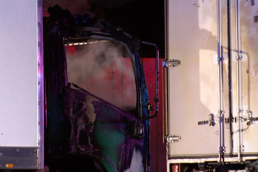 A burnt truck.