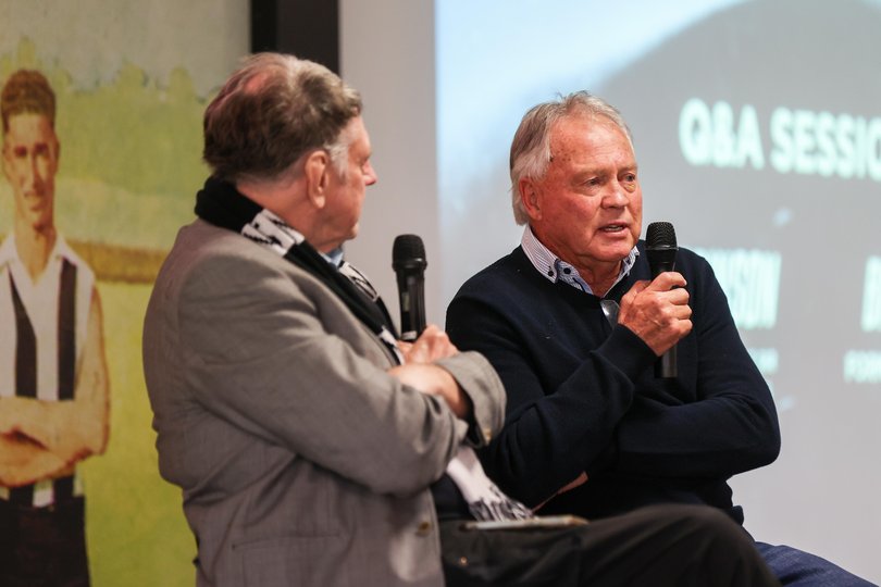 Dr Bruce Robinson on stage with Bryan Cousins at Swan Districts Football Club as Bryan announces he has MND.