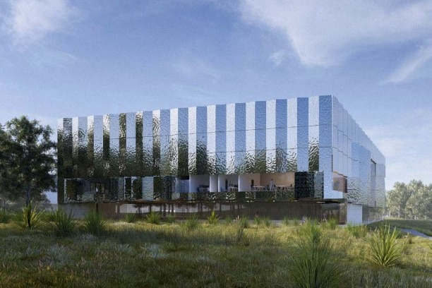 An artist's impression of a building with a silver façade.