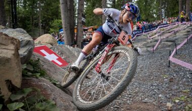 Britain's Evie Richards competes in the Women's elite Cross-country Olympic race as part of the 2025 UCI Mountain Bike World Championships in Crans-Montana on September 13, 2025. (Photo by Fabrice COFFRINI / AFP via Getty Images)