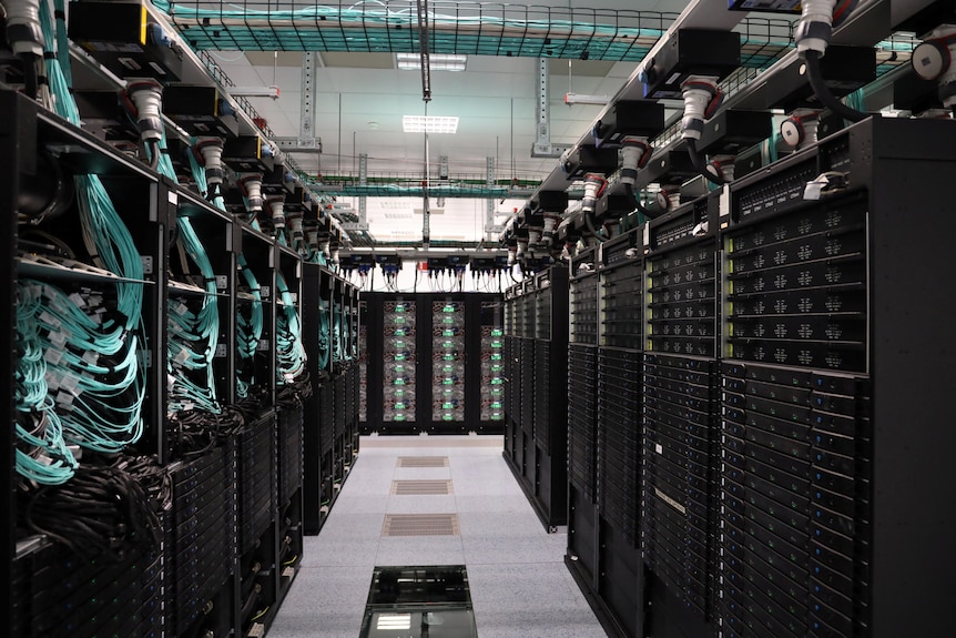 A room with serves and supercomputers in a data centre.