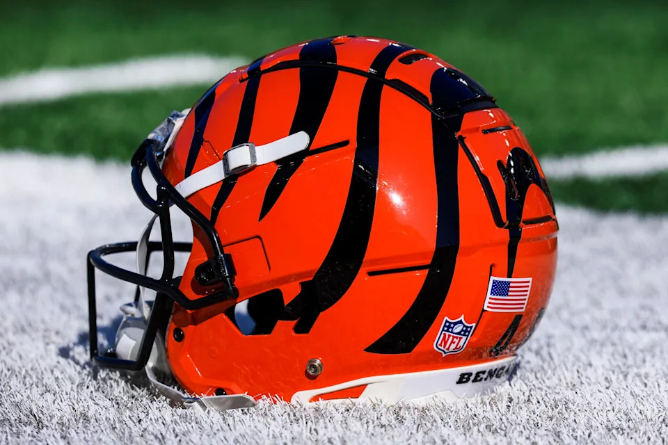 Dec 1, 2024; Cincinnati, Ohio, USA; A general view of the helmet of Cincinnati Bengals long snapper Cal Adomitis (48) during warmups before the game against the Pittsburgh Steelers at Paycor Stadium. Mandatory Credit: Katie Stratman-Imagn Images