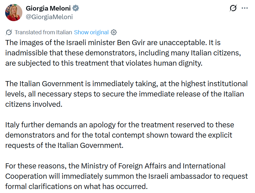 a screenshot of a tweet that says 'The images of the Israeli minister Ben Gvir are unacceptable.'