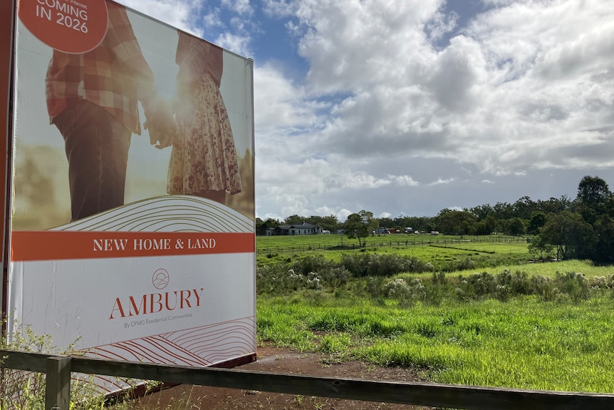 A block of land with a sign that says Ambury on it.
