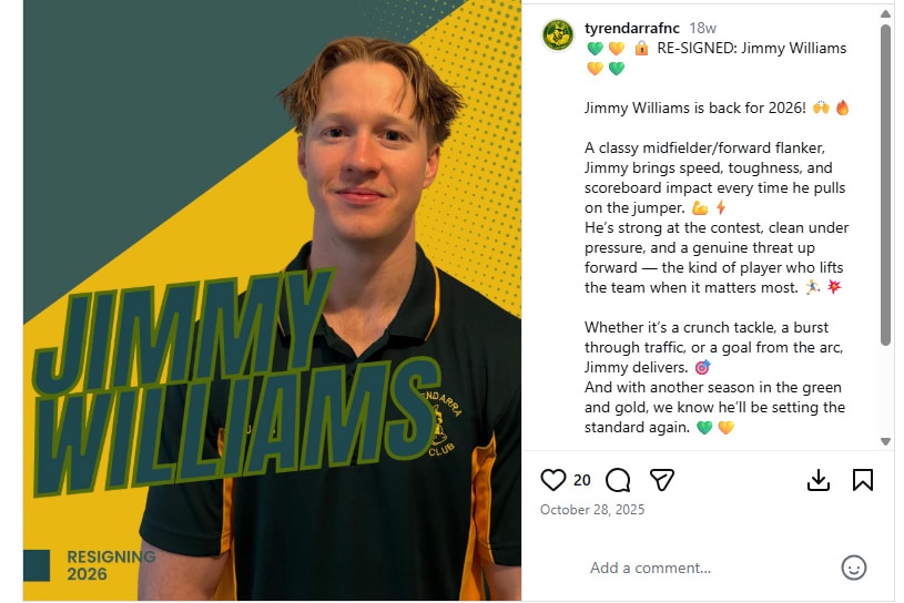 A social media post celebrating a playing re-signing