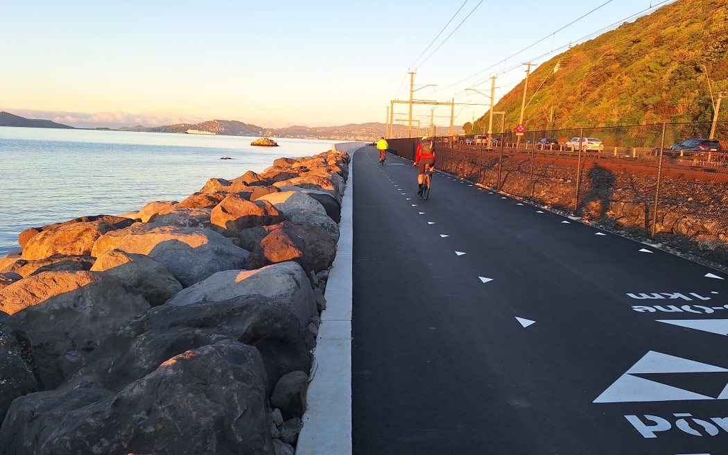 Riders on the $348m Te Ara Tupua cycling and walking path between Ngauranga and Petone, Monday 18 May 2026.