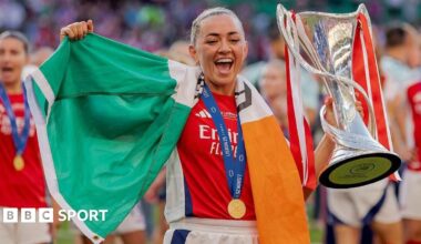 Katie McCabe with the Champions League trophy in 2025